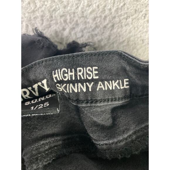 Women's Curvy High Rise Skinny Ankle Jeans Black Distressed Size 1 - Picture 6 of 9
